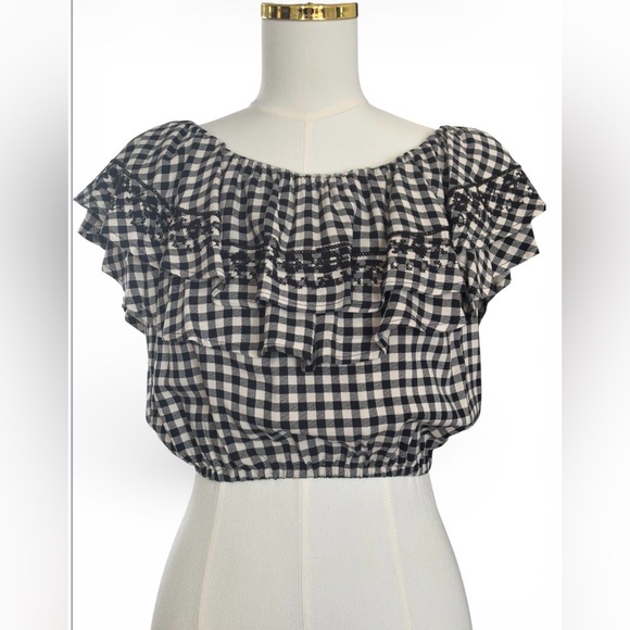 Vintage Havana Tops - Vintage Havana Ruffle Blouse Peasant Cropped Large Milkmaid Festival Rodeo